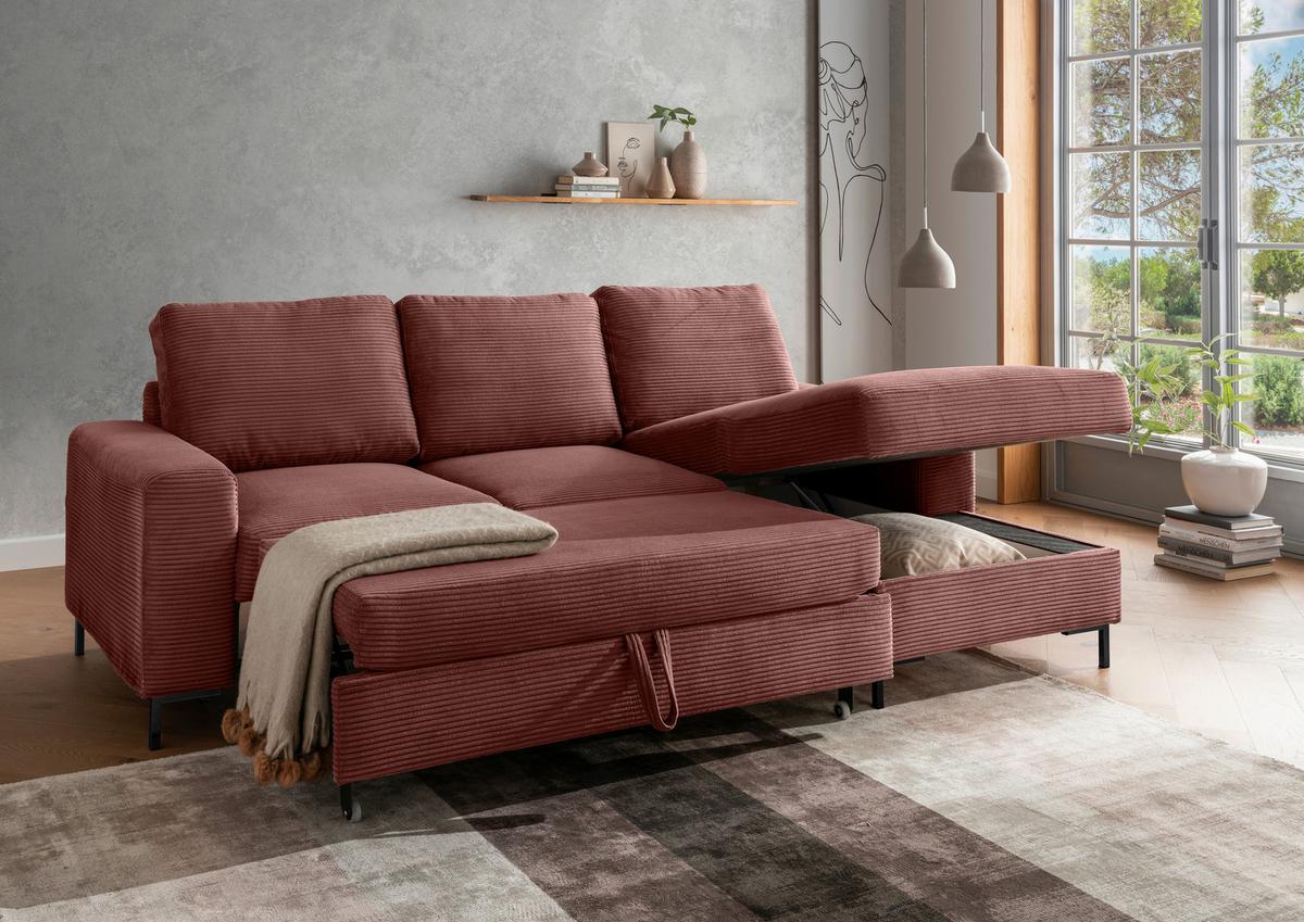 Eckschlafsofa Zona, Koralle S: 237x143 Cm - Koralle/Schwarz, KONVENTIONELL, Textil (237/143cm) - Livetastic