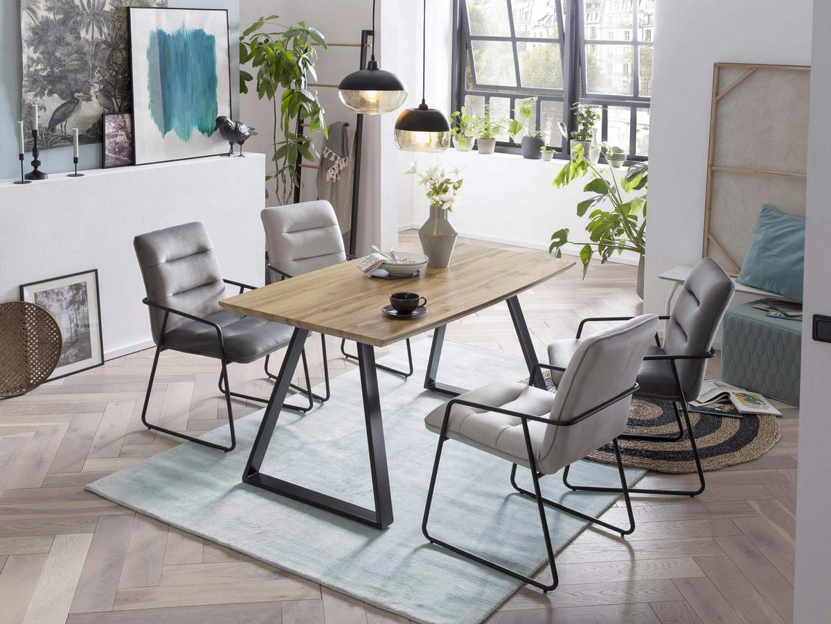 Esstisch 140x80 Eiche Dekor - Eichefarben/Schwarz, Design, Holzwerkstoff/Metall (140/80/75cm) - Livetastic