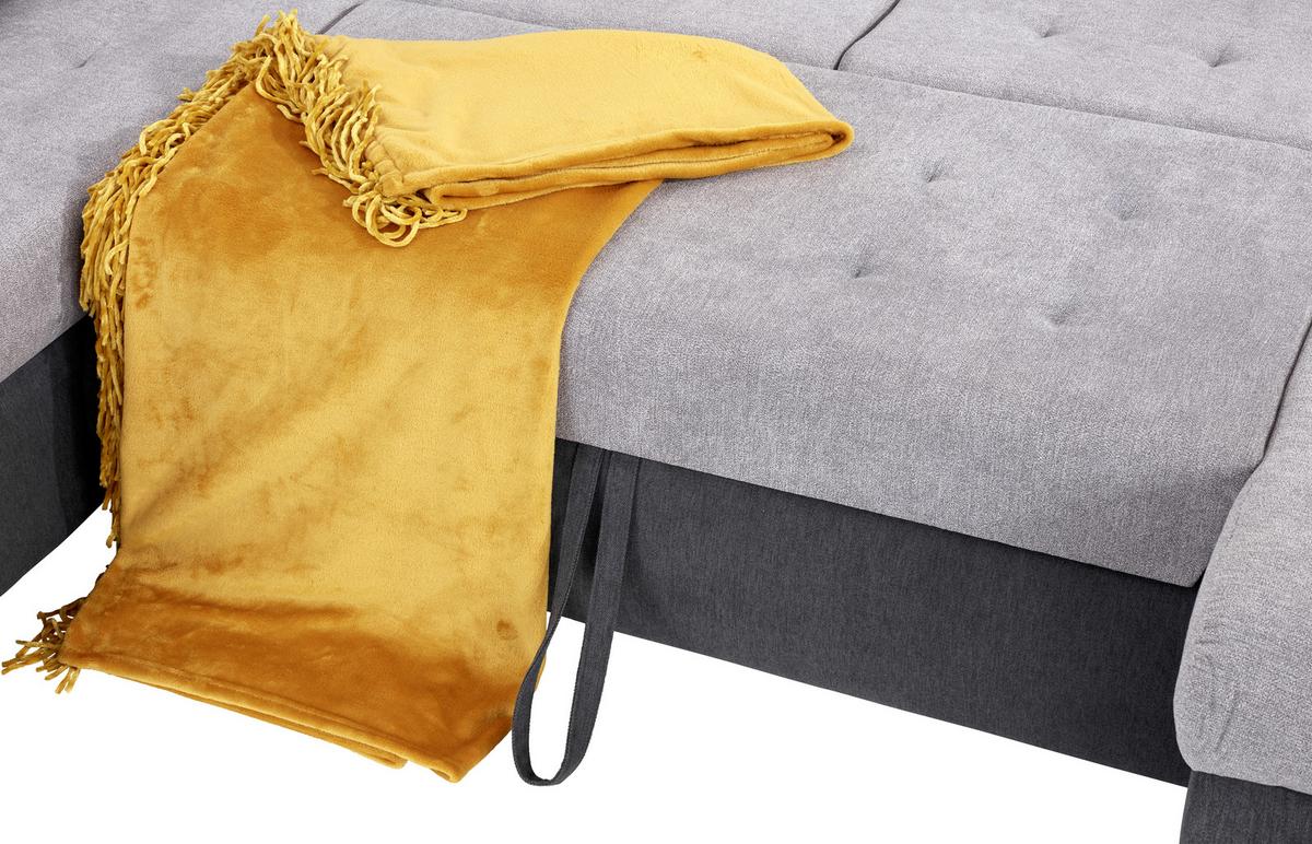 Wohnlandschaft Madera Mit Schlaffunktion Anthrazit/Grau - Anthrazit/Silberfarben, MODERN, Kunststoff/Textil (212/358/190cm) - Ondega