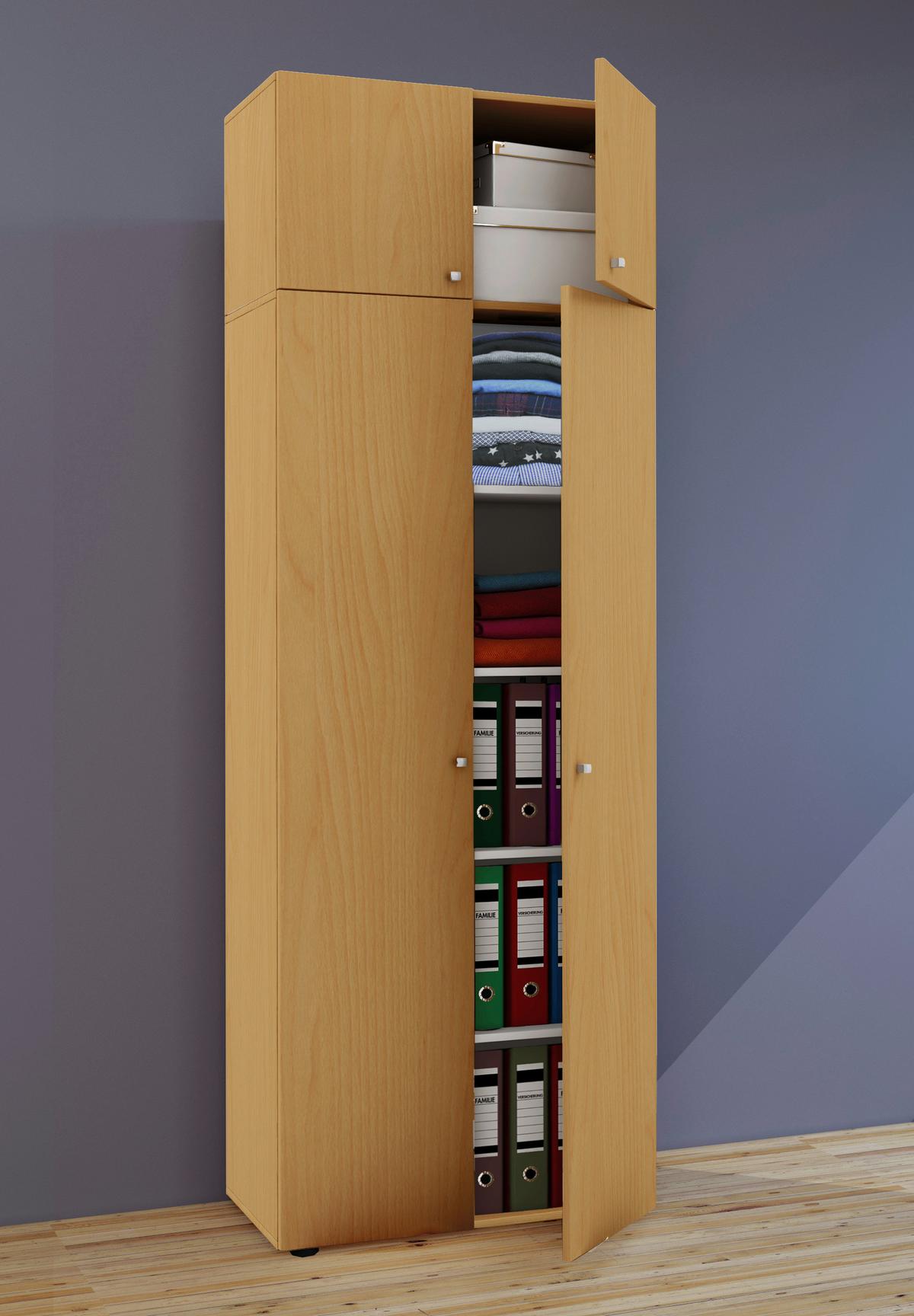 Víceúčelová skříň VANDOL barvy buku - černá/barvy stříbra, Moderní, kompozitní dřevo/plast (70/218/39cm) - MID.YOU