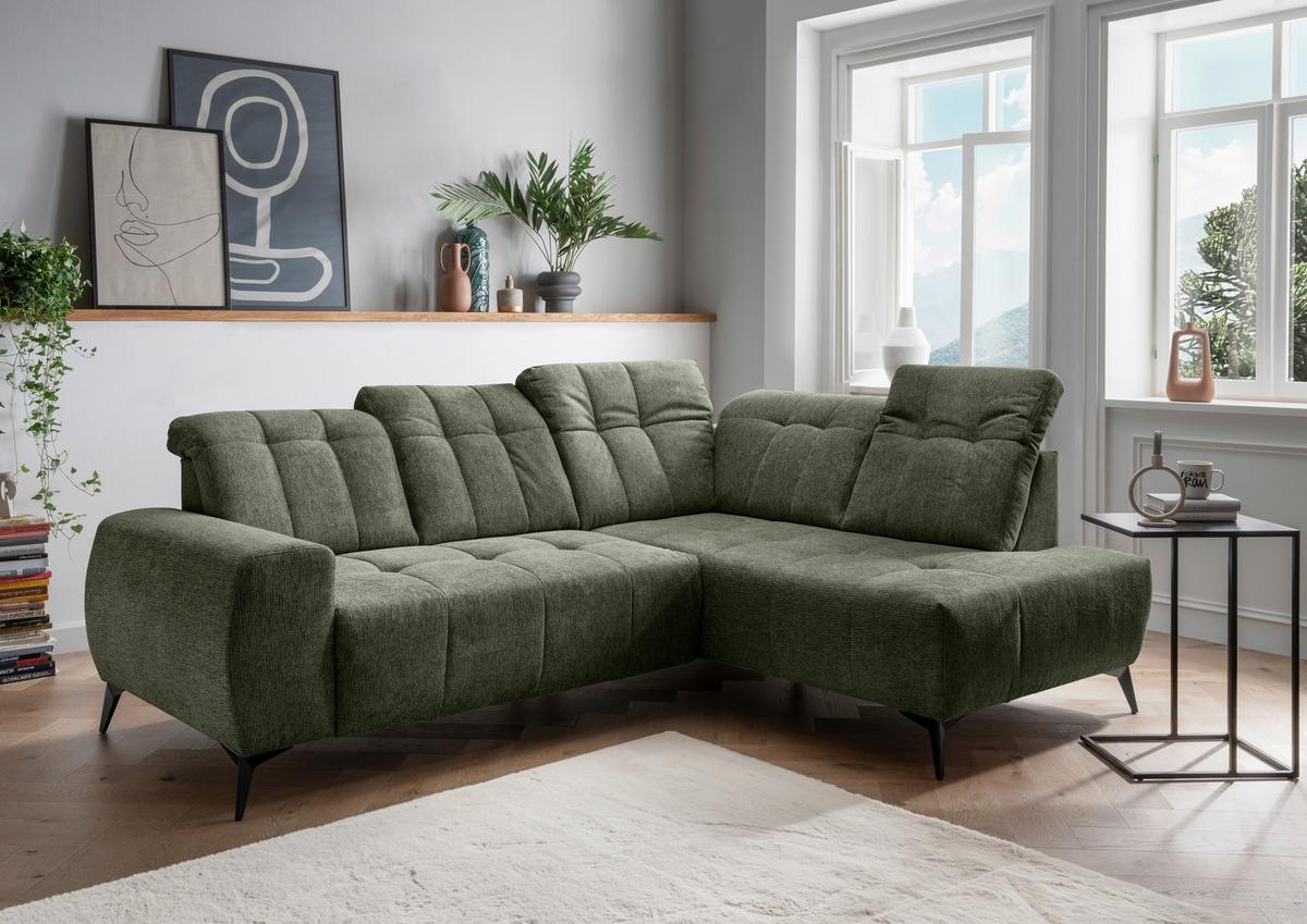Ecksofa Sano, Grün S: 261x200 cm - Schwarz/Grün, MODERN, Textil (261/200cm) - Livetastic