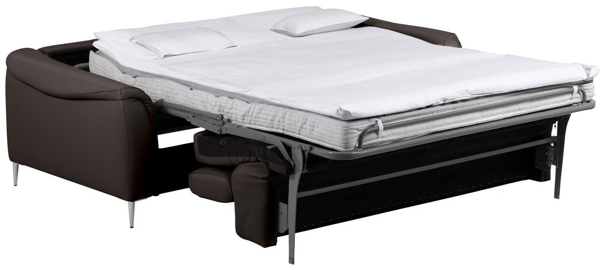 Schlafsofa Pafos Dunkelbraun Lederlook, Rindsleder B: 203cm - Dunkelbraun, Design, Leder/Textil (203/77-98/103cm) - MID.YOU
