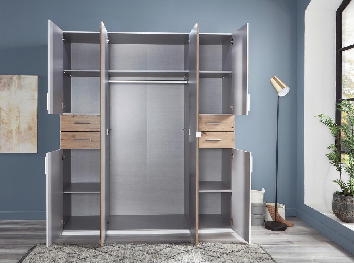 Drehtürenschrank Mit Laden 180 Cm Vegas, Weiß/eiche Dekor - Eiche Artisan/Weiß, Basics, Holzwerkstoff (180/208/58cm) - MID.YOU