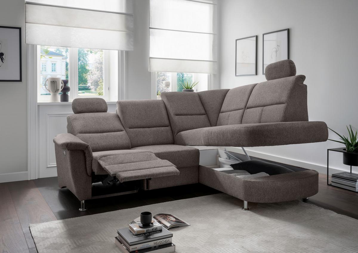 Ecksofa Mit Stauraum Parole Graubraun Chenille - Chromfarben/Graubraun, KONVENTIONELL, Textil (231/184cm) - Livetastic