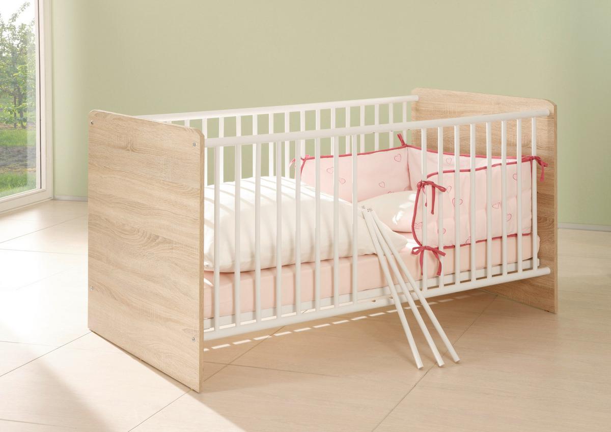 Gitterbett Wiki 70x140 Eiche Dekor/Weiß - Weiß/Sonoma Eiche, KONVENTIONELL, Holzwerkstoff (144/80/82cm)