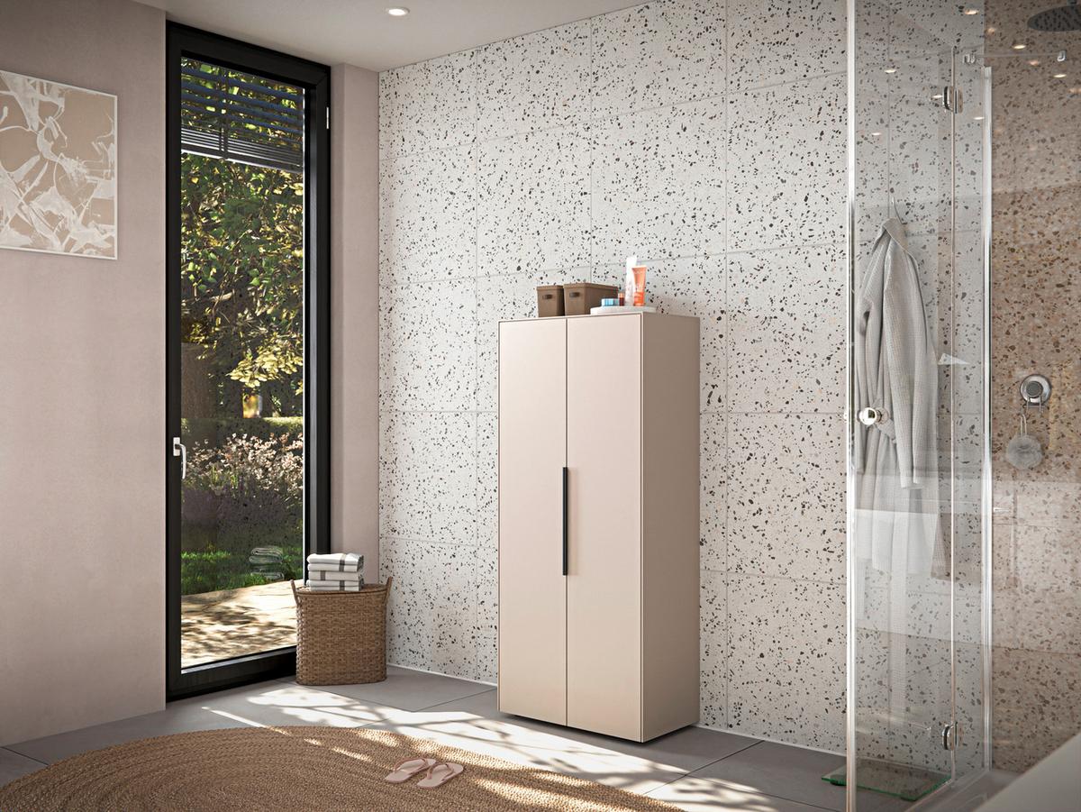 Midischrank Vaduz Kaschmir, B: 60cm - Kaschmir/Schwarz, Trend, Holzwerkstoff (60/135/30cm)