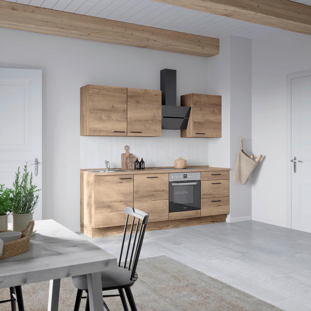 Kuchyňská linka 240 cm, dekor dub Havanna - černá/tmavý dub, Moderní, kov/kompozitní dřevo (240cm) - Nobilia