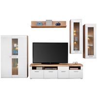 Wohnkombination 5-Tlg. Auris, Weiß/Eiche Dekor - Eichefarben/Weiß, MODERN, Glas/Holzwerkstoff (325,3/204,2/49,6cm) - Luca Bessoni
