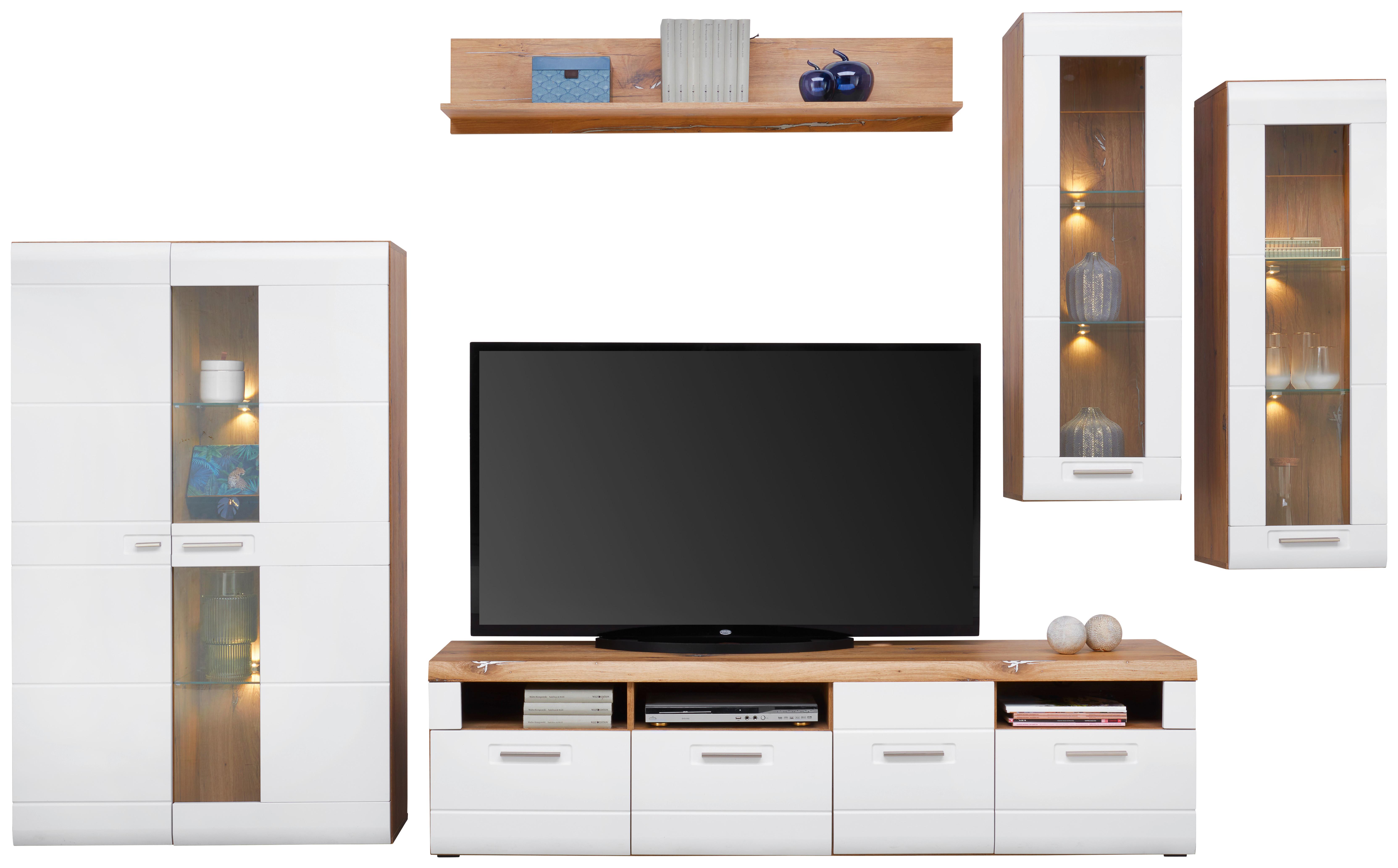 Wohnkombination 5--Teilig. Auris, Weiß/Eiche Dekor