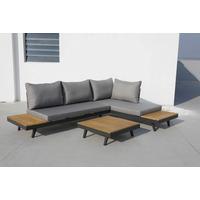 Loungegarnitur 3-Tlg. Naxos Holz/Metall/Textil mit Kissen - Anthrazit/Silberfarben, Basics, Holz/Textil (175/175cm) - Gardenson