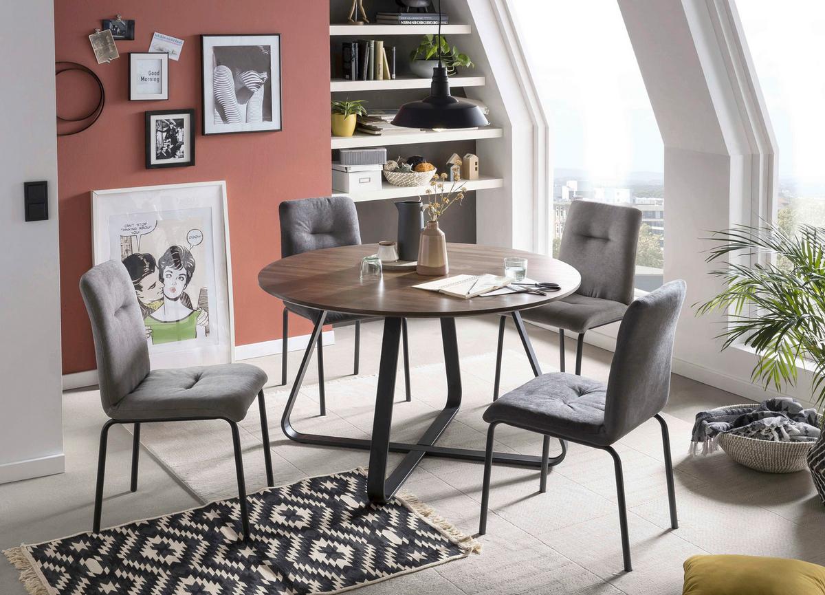 Stuhl-set Hellgrau, B: 44,5cm - Hellgrau/Schwarz, Design, Textil/Metall (44,5/87/55,5cm) - Livetastic