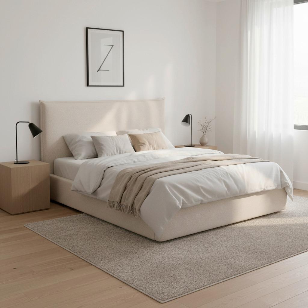Čalouněná postel ALBA 180x200 cm, béžová - černá/přírodní barvy, Moderní, dřevo/textil (180/200cm) - Bessagi Home