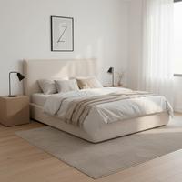 Čalúnená posteľ ALBA 180x200 cm, béžová - čierna/prírodná farba, Modern, drevo/textil (180/200cm) - Bessagi Home