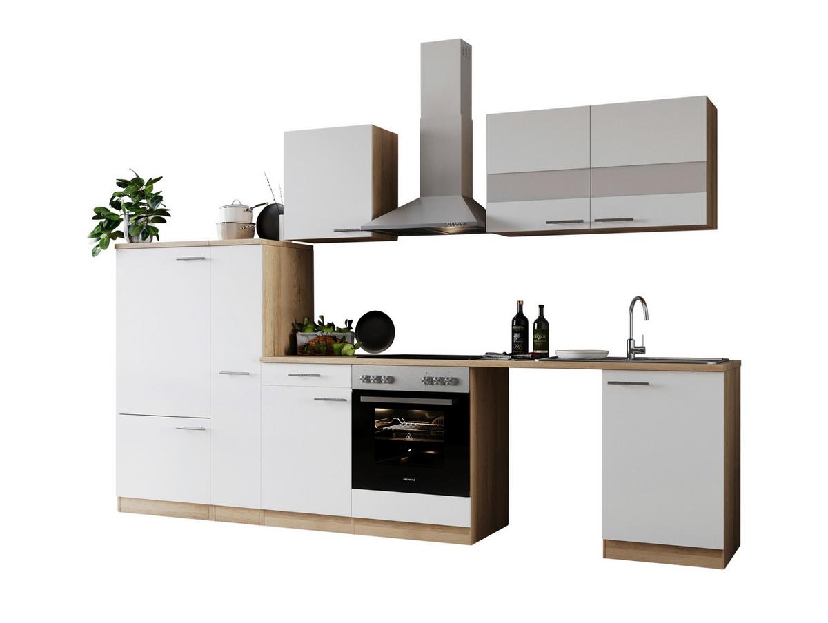 Küchenblock Merle Weiß B: 310 cm - Eichefarben/Weiß, Basics, Glas/Holzwerkstoff (310cm) - Respekta