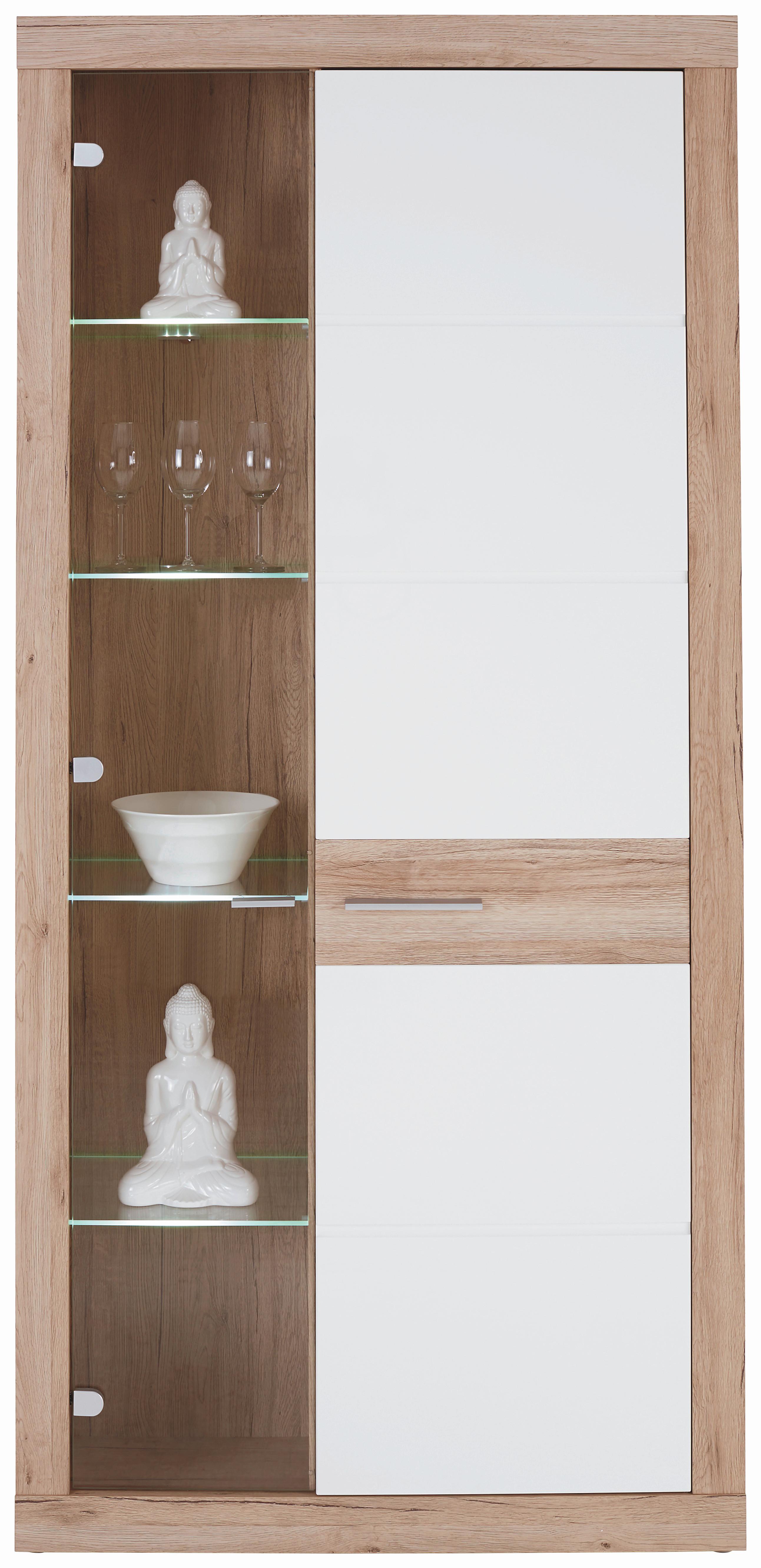 VITRÍNA MALTA - bílá/barvy dubu, Moderní, plast (96/197/35cm)