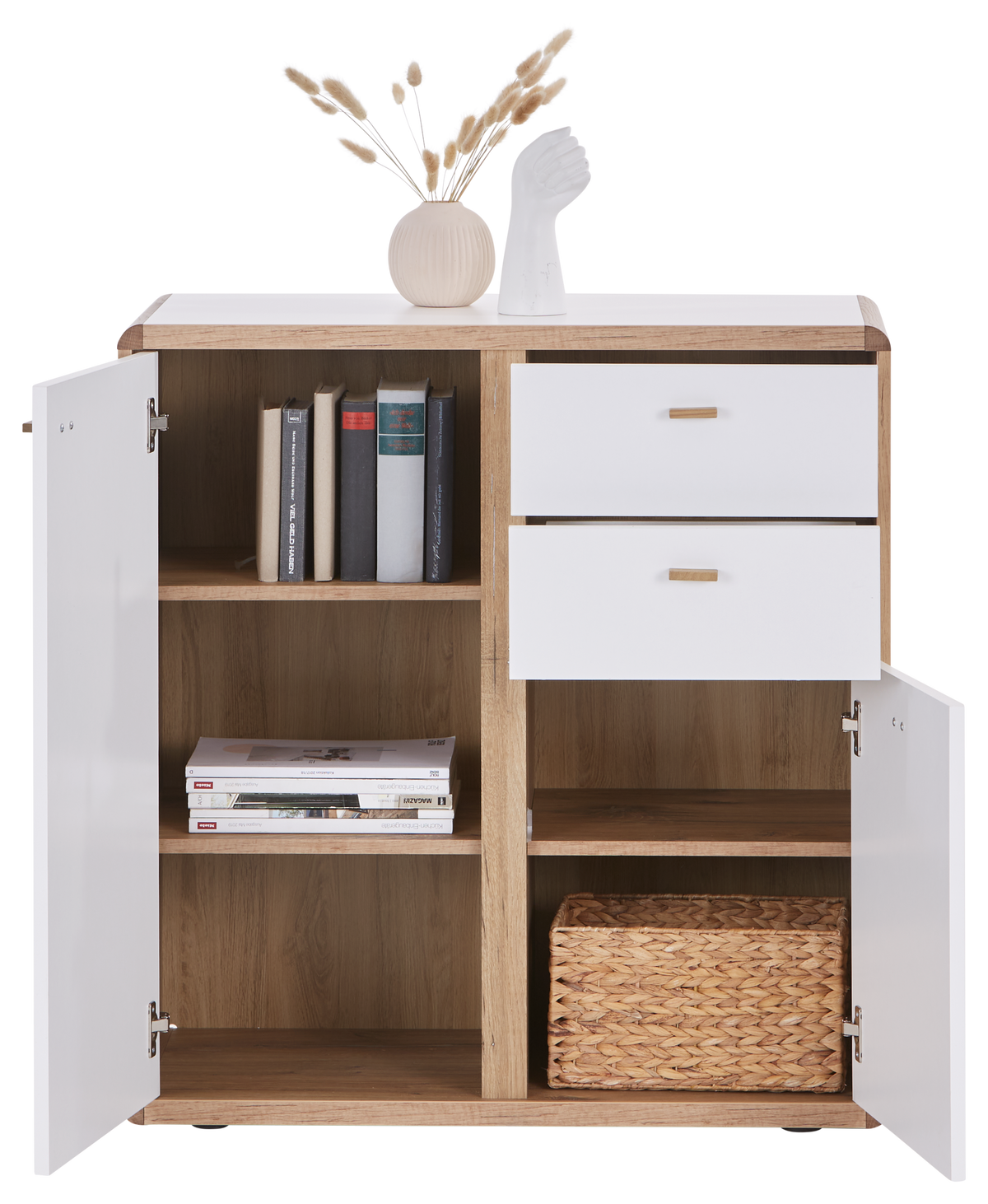 Kommode B: 86 Cm Ronda Weiß/eiche Dekor - Eichefarben/Weiß, MODERN, Holzwerkstoff (86/91/39cm)