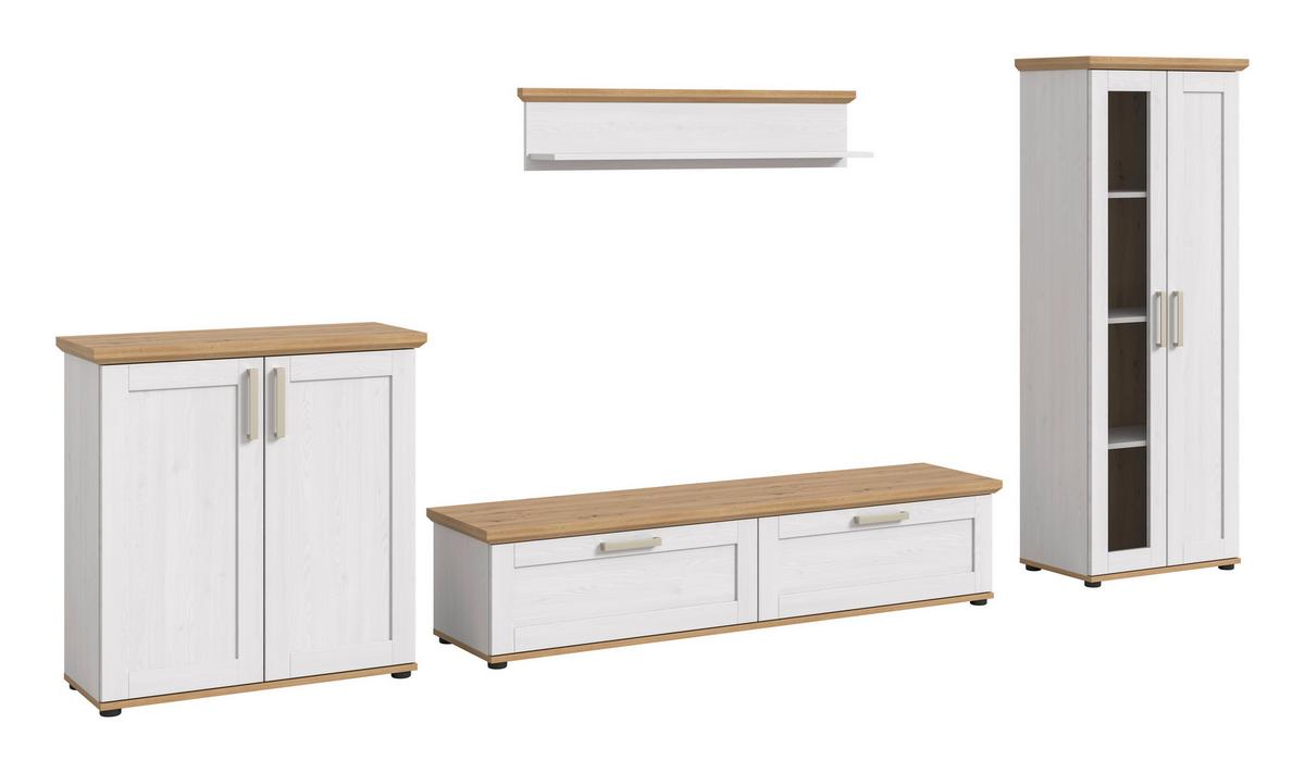 Wohnwand Verona Lärchefarben /Eiche Dekor B: 336cm - Lärchefarben/Schwarz, Design, Holzwerkstoff (336/161/40cm) - Livetastic