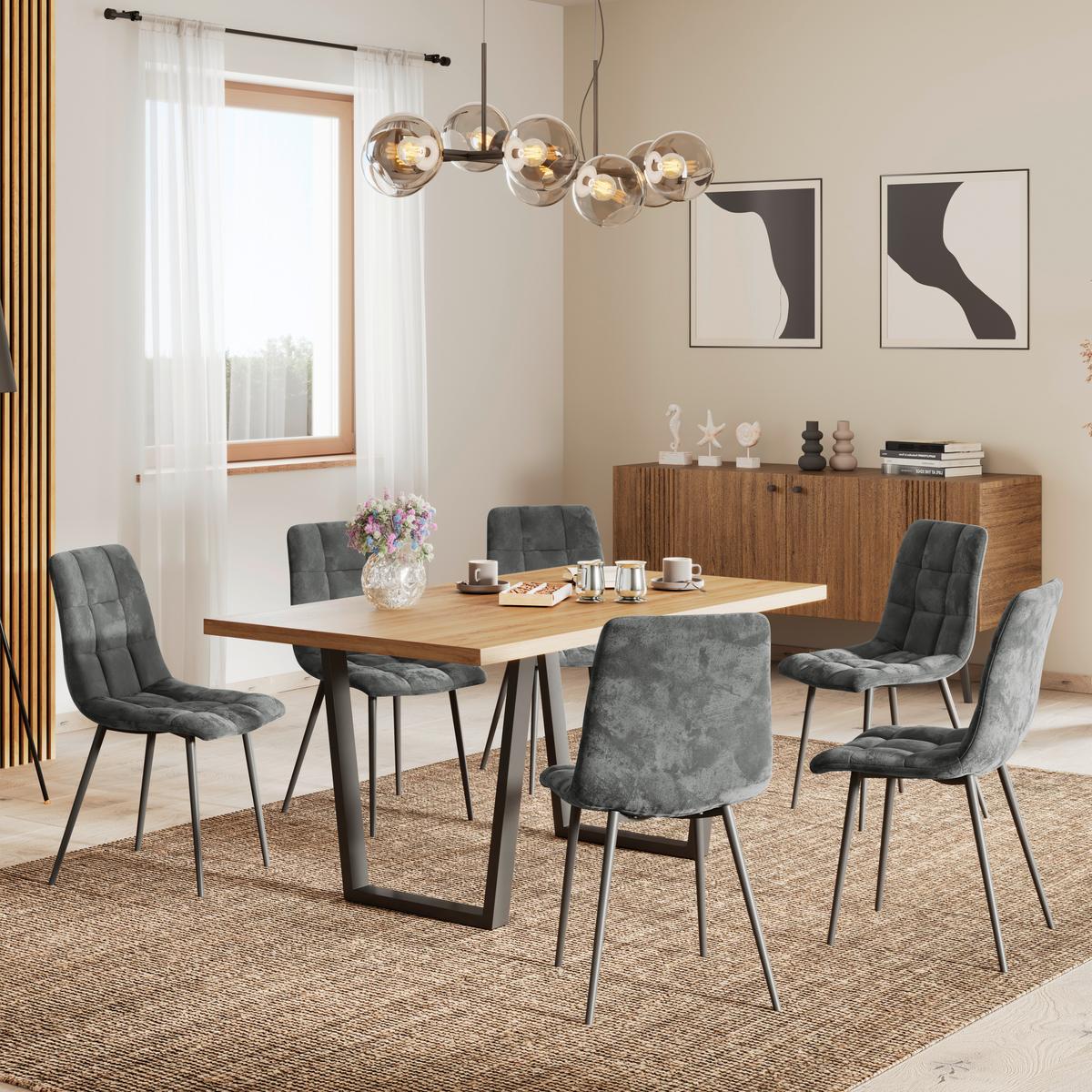 Esszimmerstuhl Lech Schwarz Gepolstert - Schwarz/Grau, KONVENTIONELL, Holz/Textil (45/88/55cm)