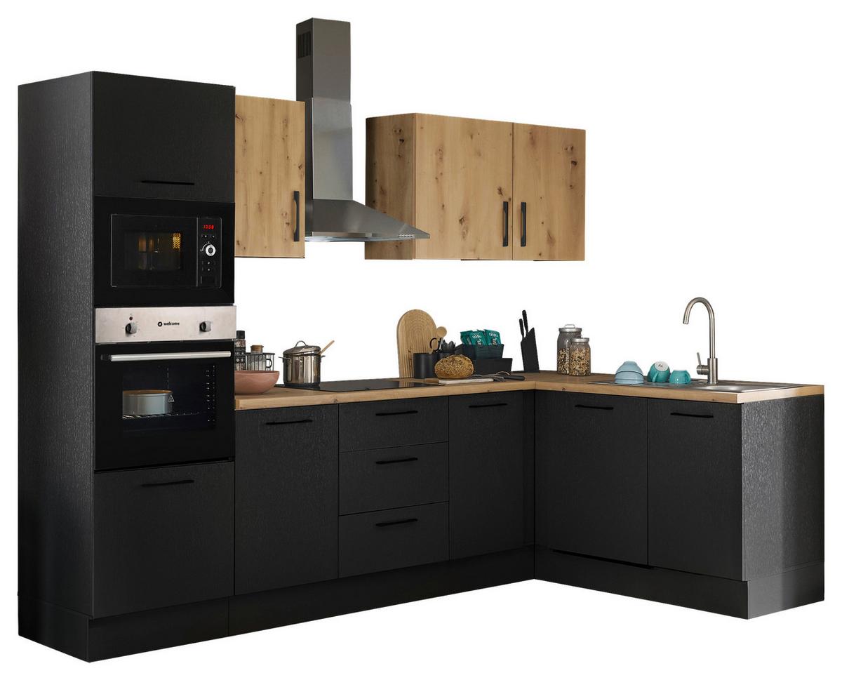 Eckküche Turin Schwarz/Eiche Dekor 280x175 cm - Schwarz/Eiche Artisan, Basics, Holzwerkstoff (280/175cm) - MID.YOU