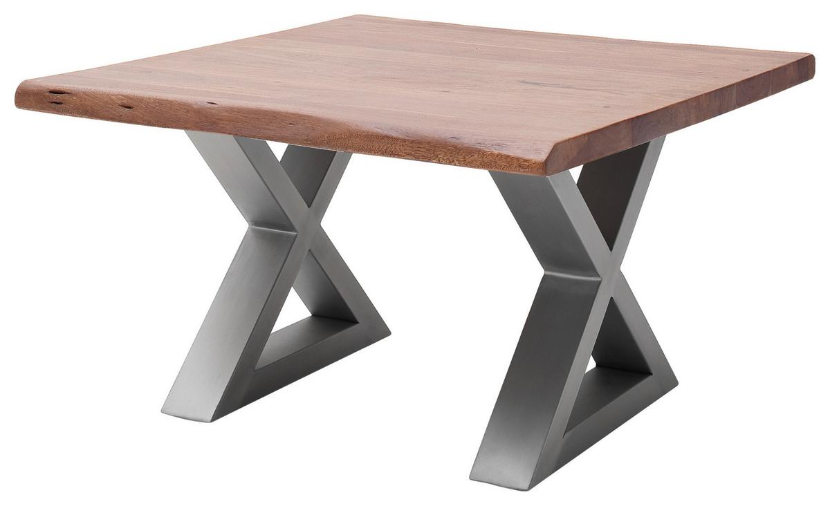 Couchtisch Holz mit Massiver Tischplatte Cartagena, Akazie - Edelstahlfarben/Walnussfarben, MODERN, Holz/Metall (75/45/75cm)