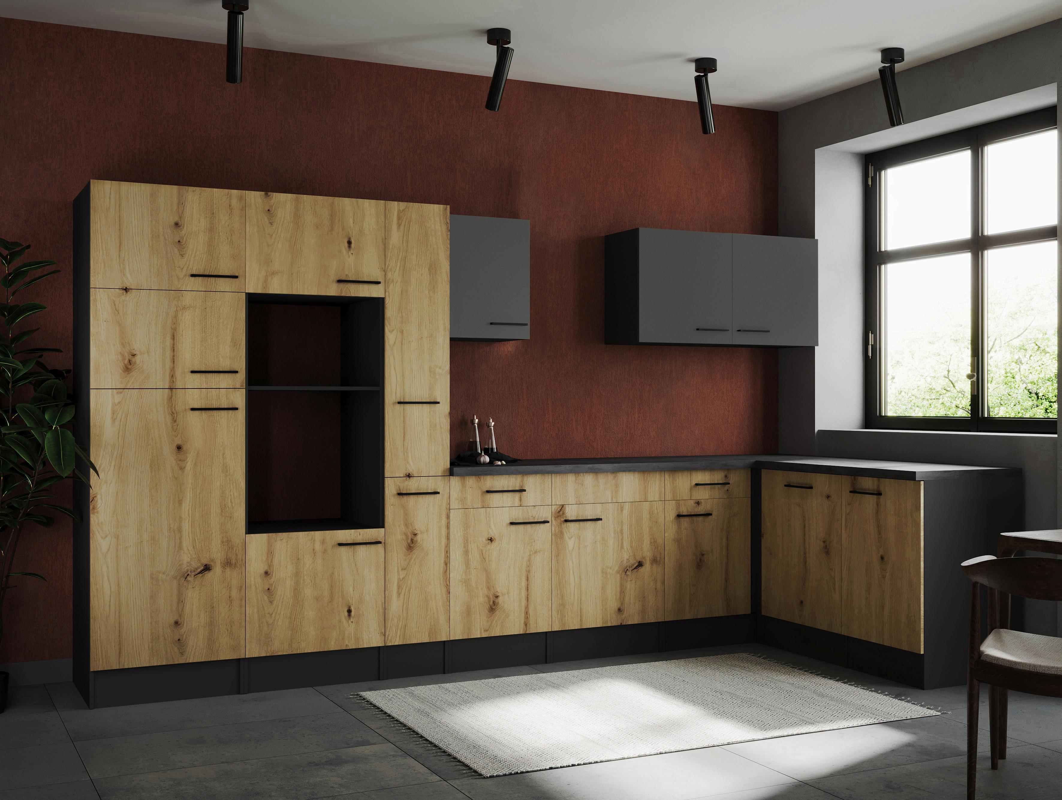 Eckküche Oliver Grau/artisan Dekor S:370x172cm - Eiche Artisan/Grau, Design, Holzwerkstoff (370/172cm) - Respekta