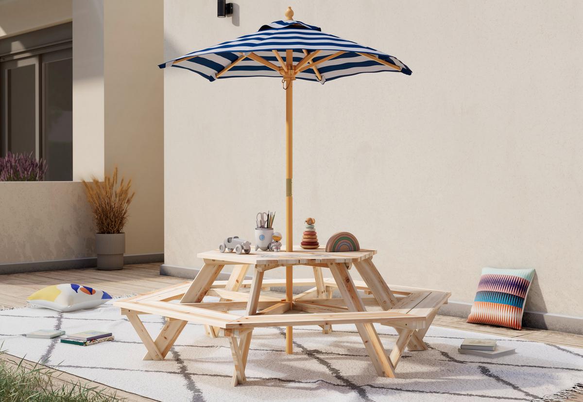 Kinder-Gartenset Nils - Blau/Naturfarben, MODERN, Holz/Textil - James Wood