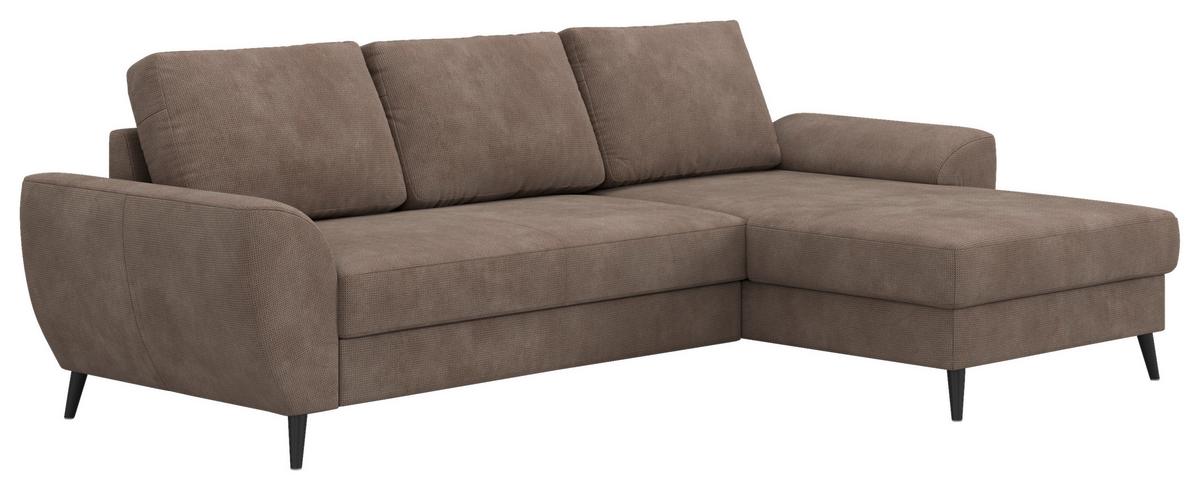 Ecksofa mit Bettfunktion Terra Chenille taupe, B: 255cm - Taupe/Schwarz, Trend, Textil (255/154cm) - MID.YOU