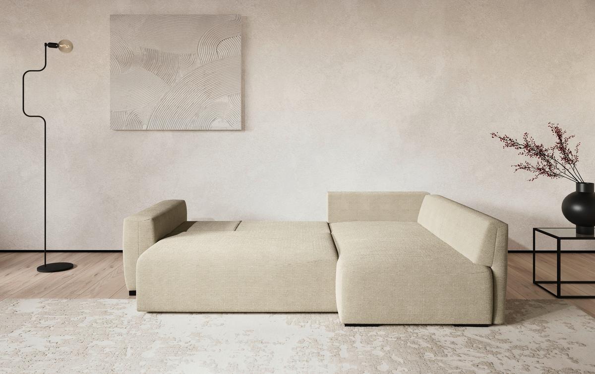 Ecksofa mit Bettfunktion Giro Cord beige, B: 252cm - Beige/Schwarz, Trend, Textil (252/170cm) - MID.YOU