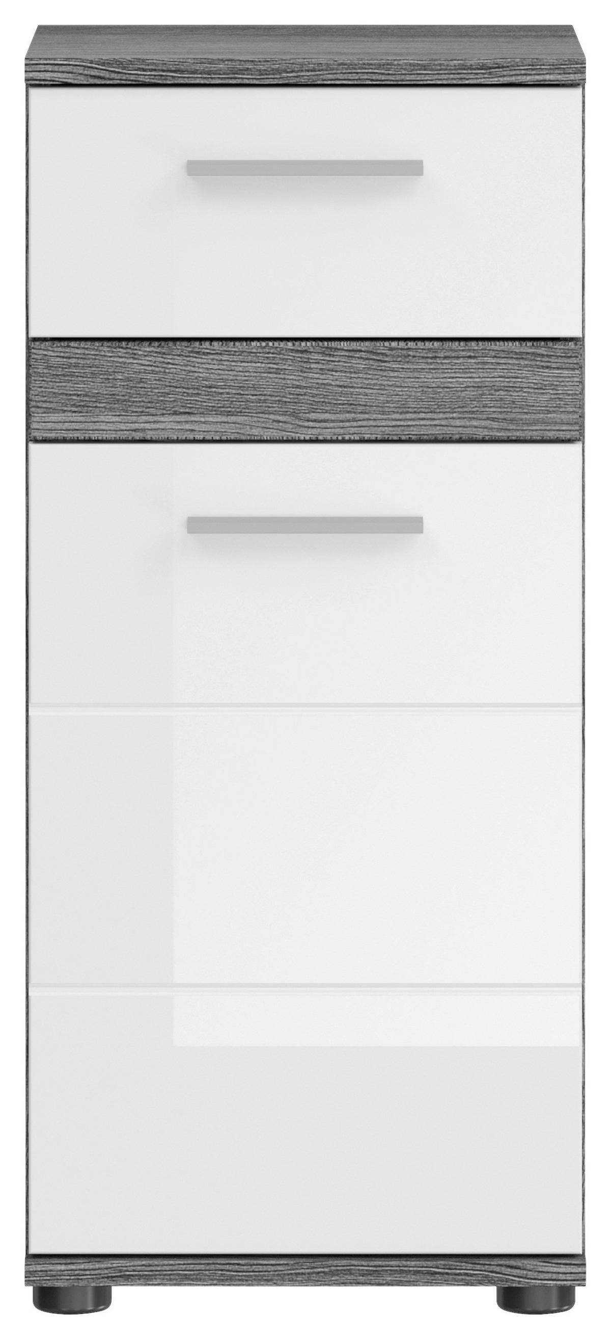 Kúpeľňa Blake, 4-dielna, biela, šedá - čierna/biela s vysokým leskom, Modern, kompozitné drevo/plast (105cm) - MID.YOU