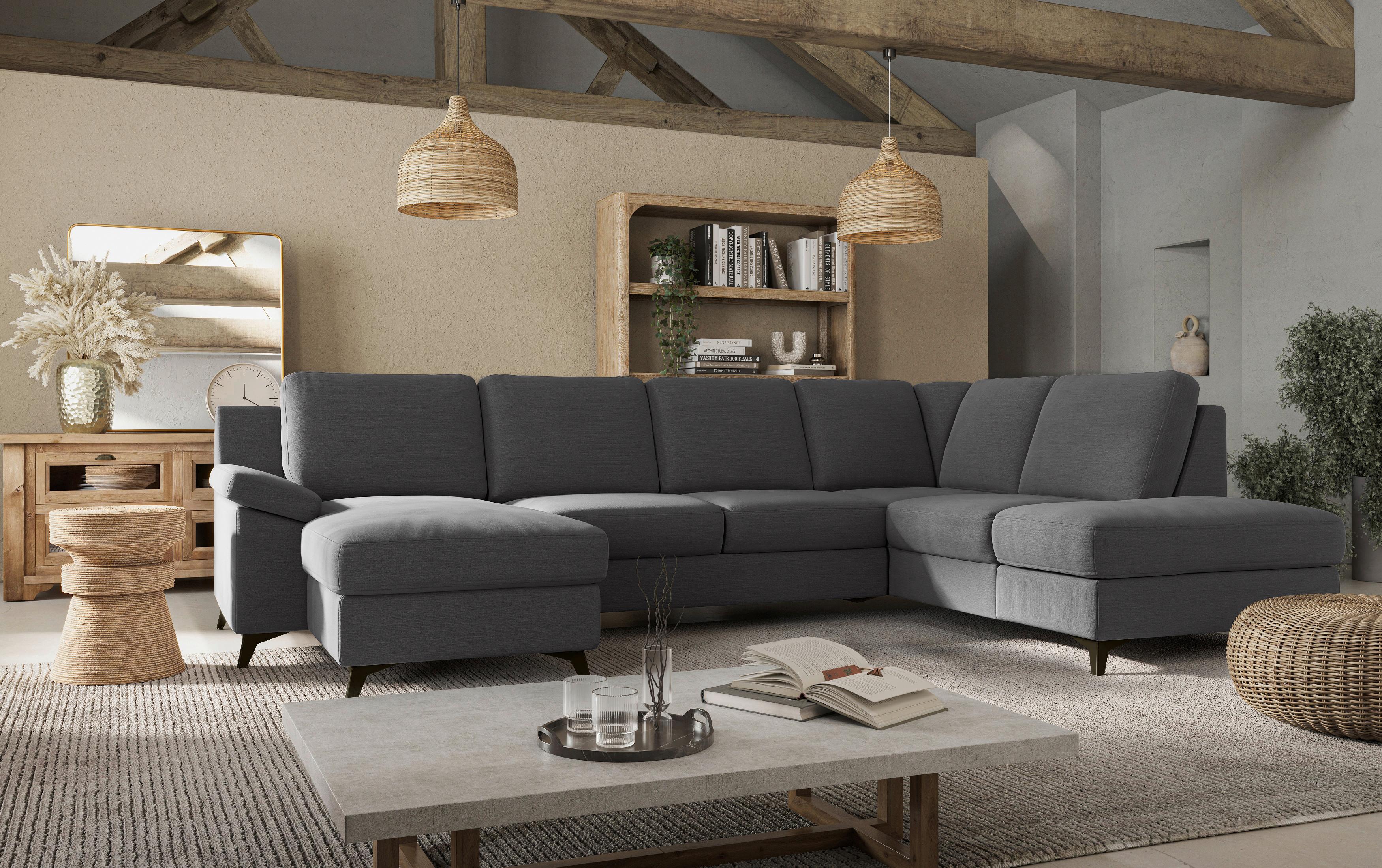 Wohnlandschaft Boom, Dunkelgrau 156x309x204 - Dunkelgrau/Schwarz, KONVENTIONELL, Textil (156/309/204cm) - Cotta