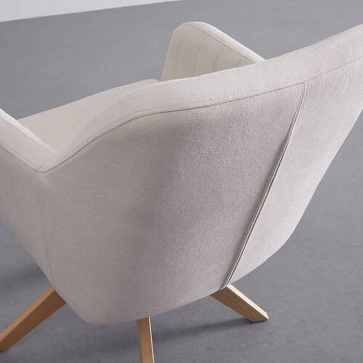 Sametová židle Lucita otočná, nohy dřevo - přírodní barvy/béžová, Moderní, kov/dřevo (58/87/60cm) - Bessagi Home