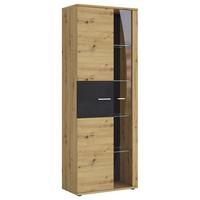 Vitrine Nina Eiche Artisan/Fresco B: 74 cm - Schwarz/Eiche Artisan, Glas/Holzwerkstoff (74/200/38cm) - MID.YOU