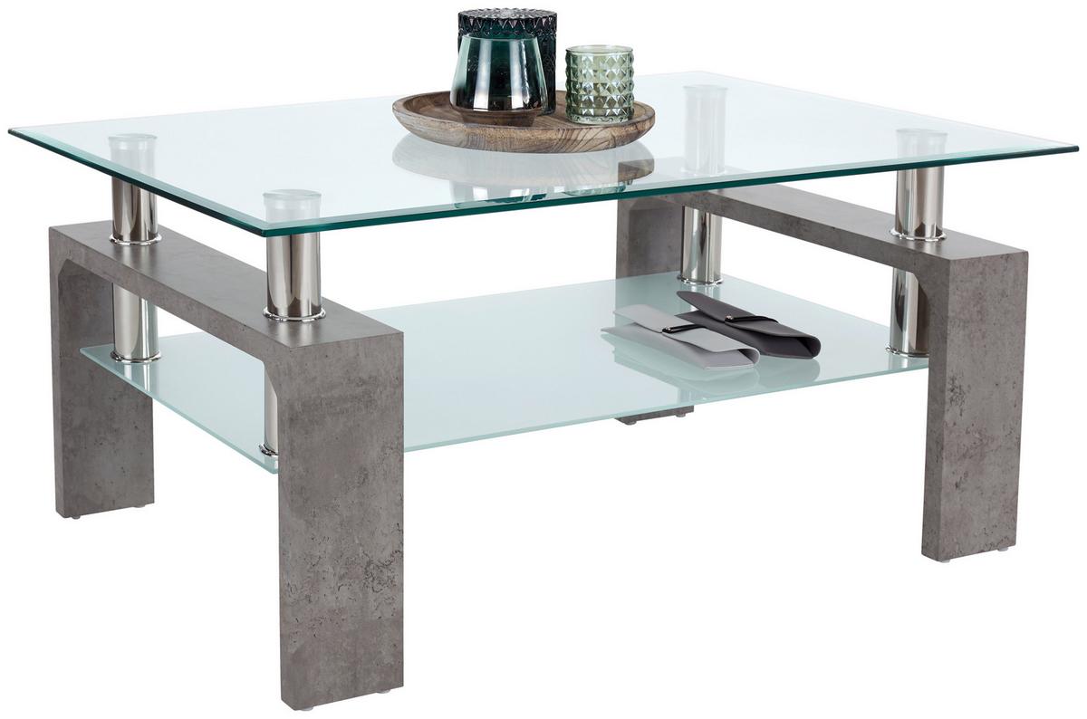 Couchtisch Glas Mit Ablagefach Silvia Betonoptik/weiß - Klar/Hellgrau, MODERN, Glas/Holzwerkstoff (100/45/60cm)