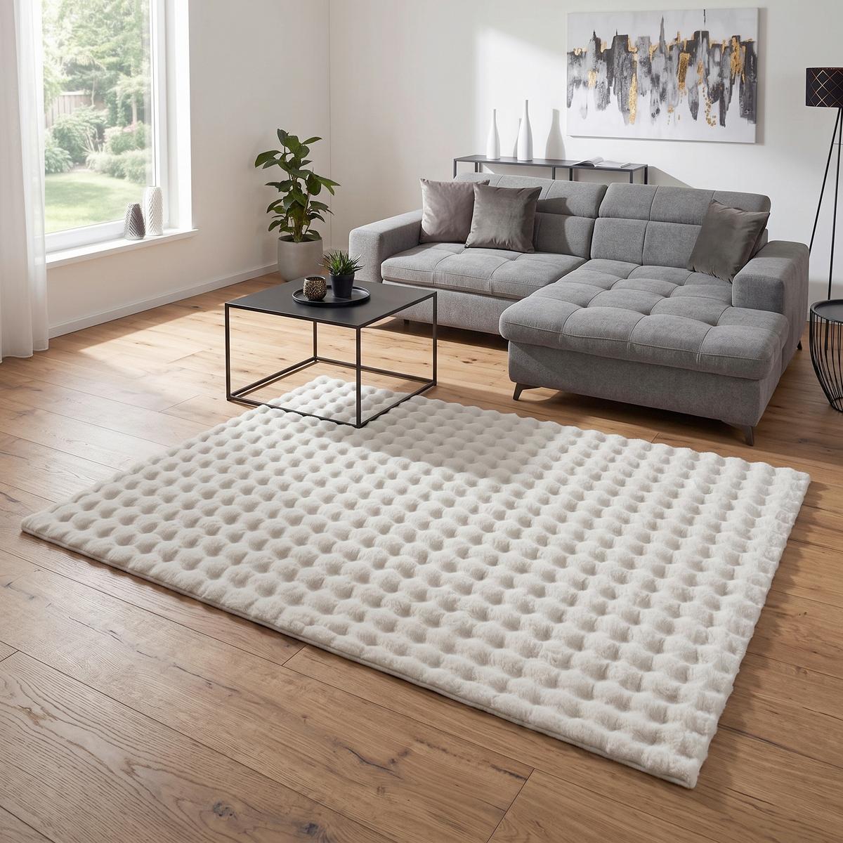 UMĚLÁ KOŽEŠINA BUBBLE 3 - krémová, Moderní, textil (160/230cm) - Mömax