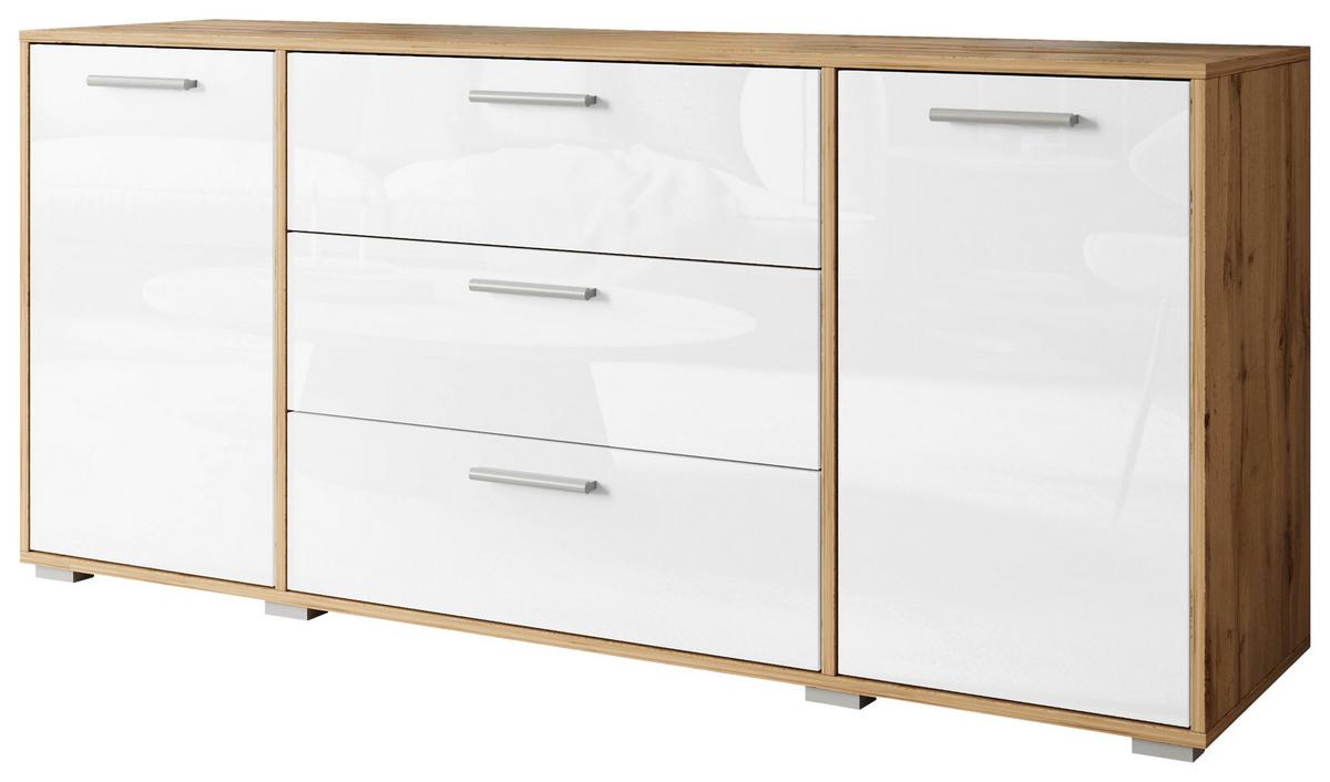 Sideboard 150cm Bogota Xl Grau - Weiß Hochglanz/Eiche Wotan, Basics, Holzwerkstoff (150/68/40cm) - MID.YOU