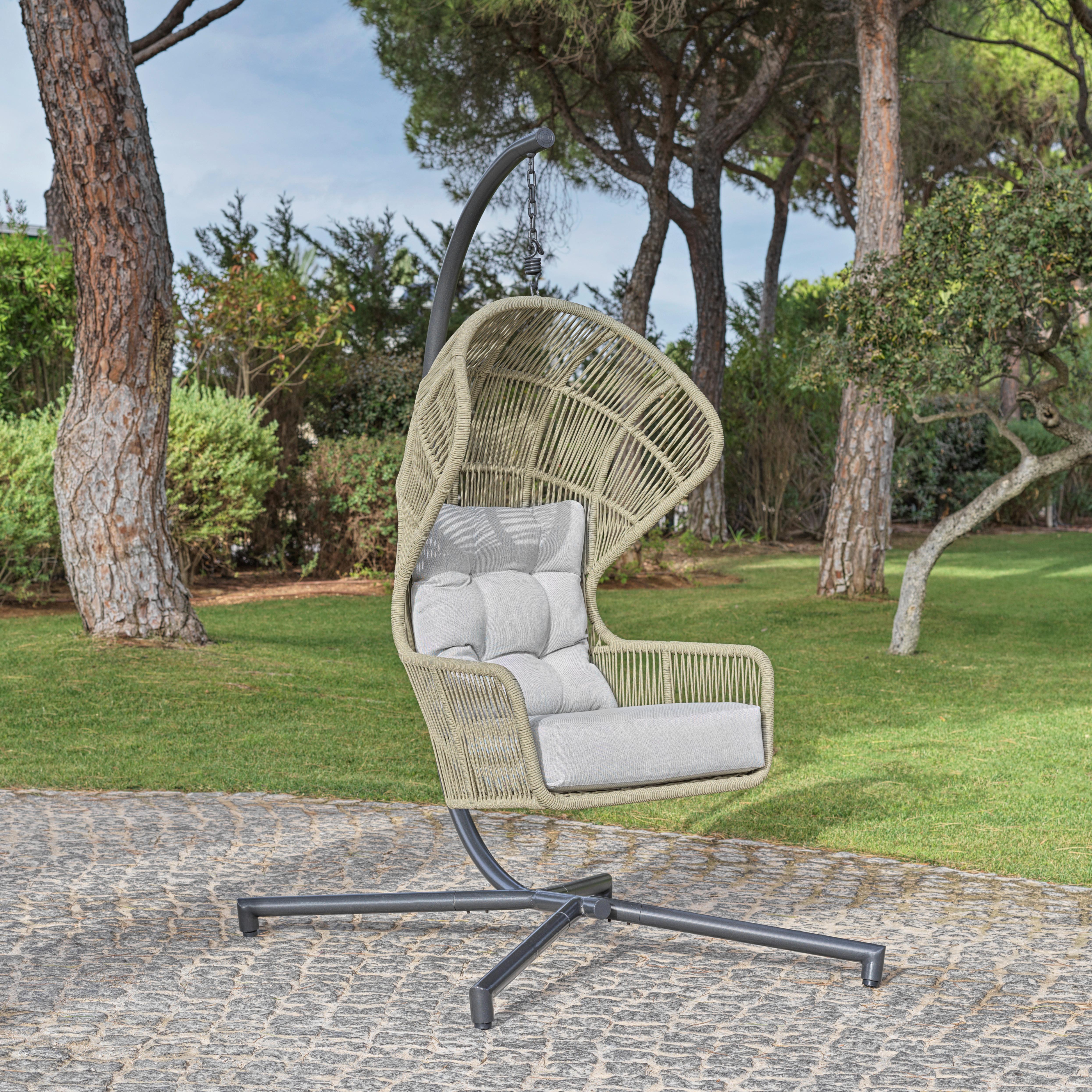 Hängesessel mit Gestell Paris Mit Sitz- und Rückenkissen - Beige/Limette, MODERN, Kunststoff/Textil (110/198/117cm) - Beldano