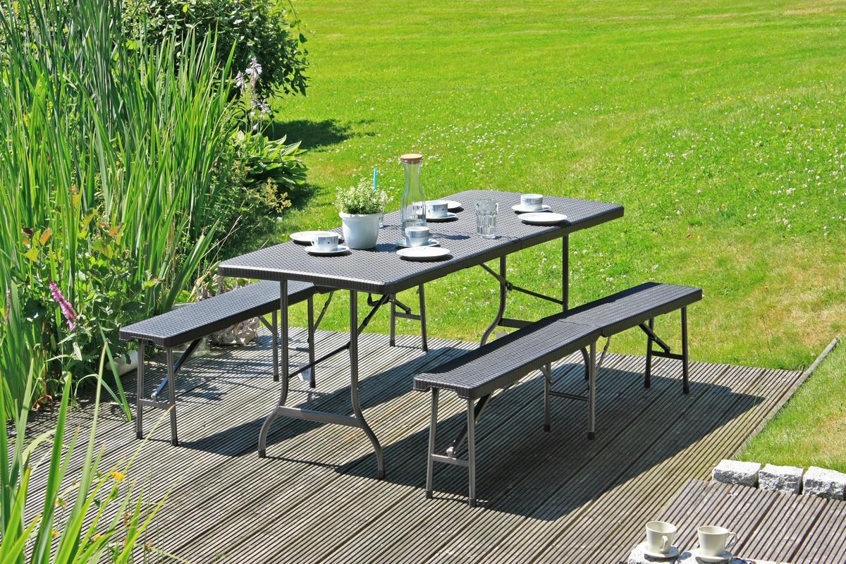 Gartengarnitur 3-Tlg. Ventana Metall/Kunststoff - Schwarz, Basics, Kunststoff/Metall (180/75/73cm) - Gardenson