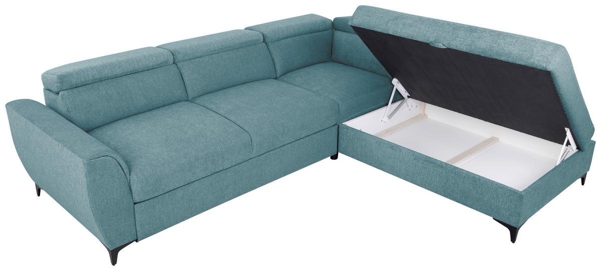 Ecksofa Mit Schlaffunktion & Bettkasten Lapis Petrol - Petrol/Schwarz, KONVENTIONELL, Textil (255/217cm) - MID.YOU