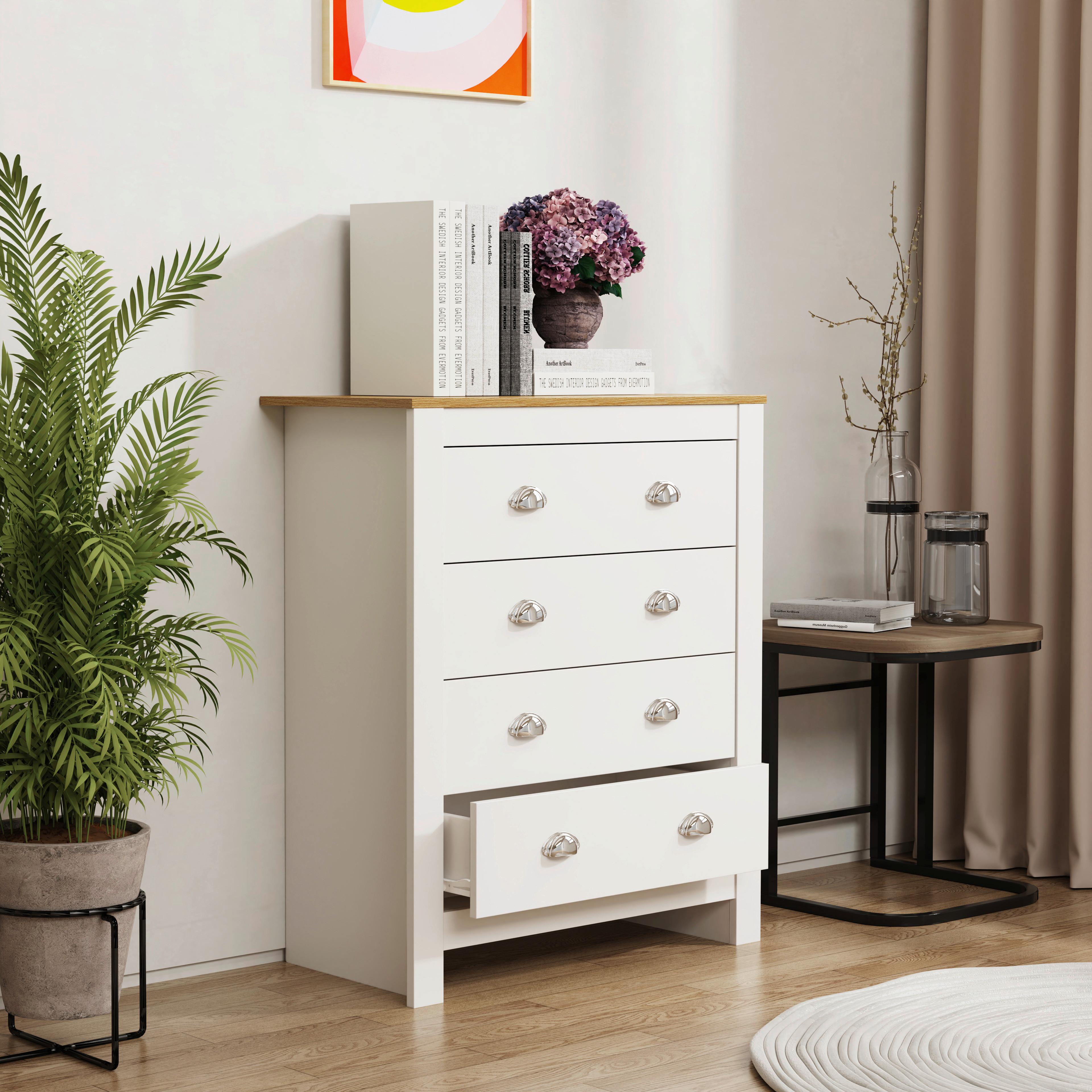 Kommode Balusa Weiß, Eiche Dekor B: 79 cm - Honigeiche/Weiß, LIFESTYLE, Holzwerkstoff (79/95/39,5cm) - MID.YOU