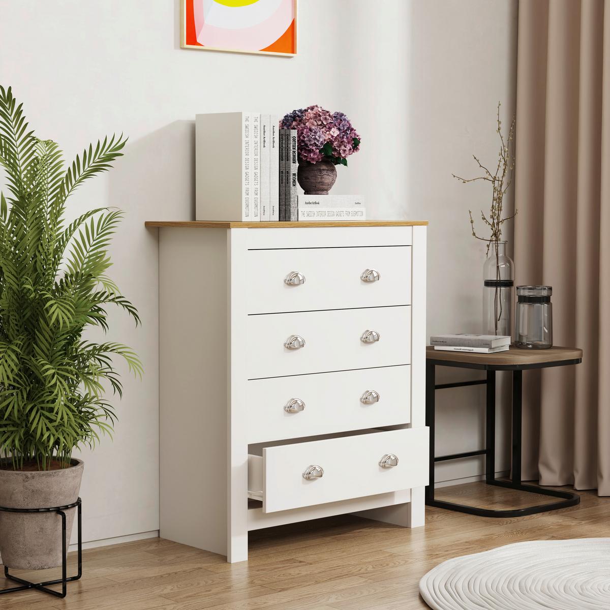 Kommode Balusa Weiß, Eiche Dekor B: 79 cm - Honigeiche/Weiß, LIFESTYLE, Holzwerkstoff (79/95/39,5cm) - MID.YOU