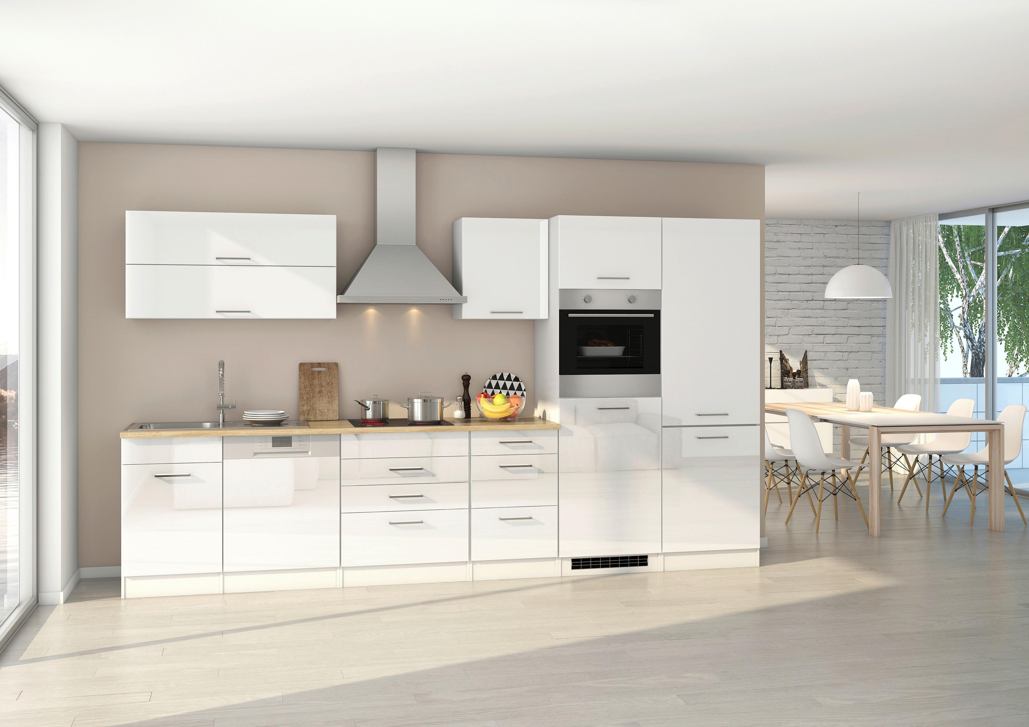 Küchenzeile Mailand M. Geräten 360 Cm Weiß Hochglanz