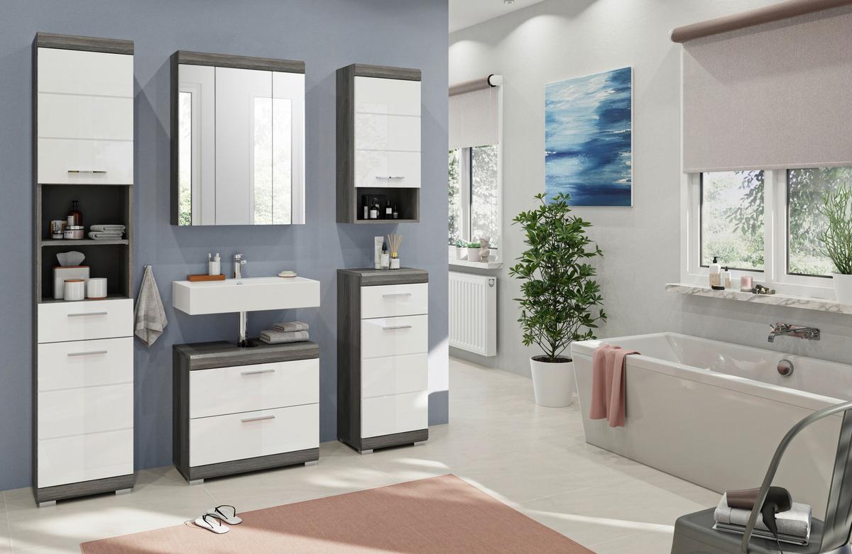 Badezimmer Scout - Weiß Hochglanz, MODERN, Holzwerkstoff (134cm) - MID.YOU