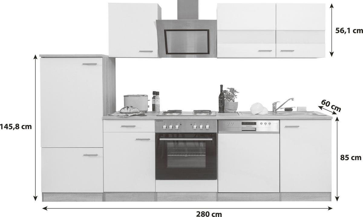 Küchenblock Merle Küchenblock 280 Cm - Eichefarben/Weiß, Basics, Holzwerkstoff (280cm) - Respekta