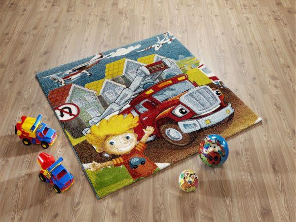 Kinderteppich Fahrzeug Bunt Kidsclub Action 140x140 cm - Multicolor, Basics, Textil (140/140cm)
