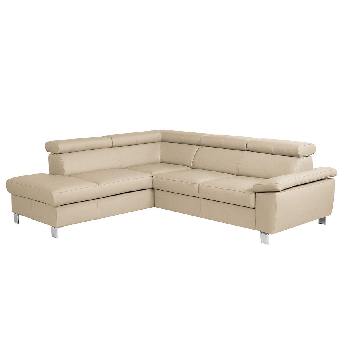 Ecksofa Lugano Teilleder Beige 208x248 - Chromfarben/Beige, Design, Leder/Textil (208/248cm) - Livetastic