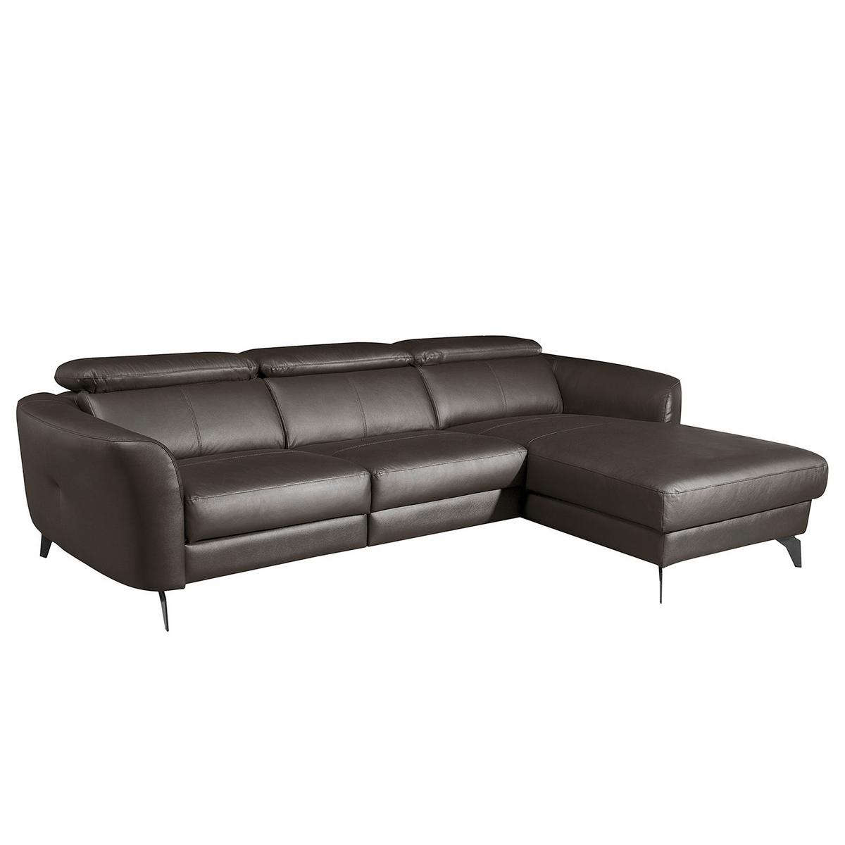 Ecksofa Berne Dunkelbraun S: 261x183 Cm - Dunkelbraun/Schwarz, Design, Leder/Textil (261/183cm) - Livetastic