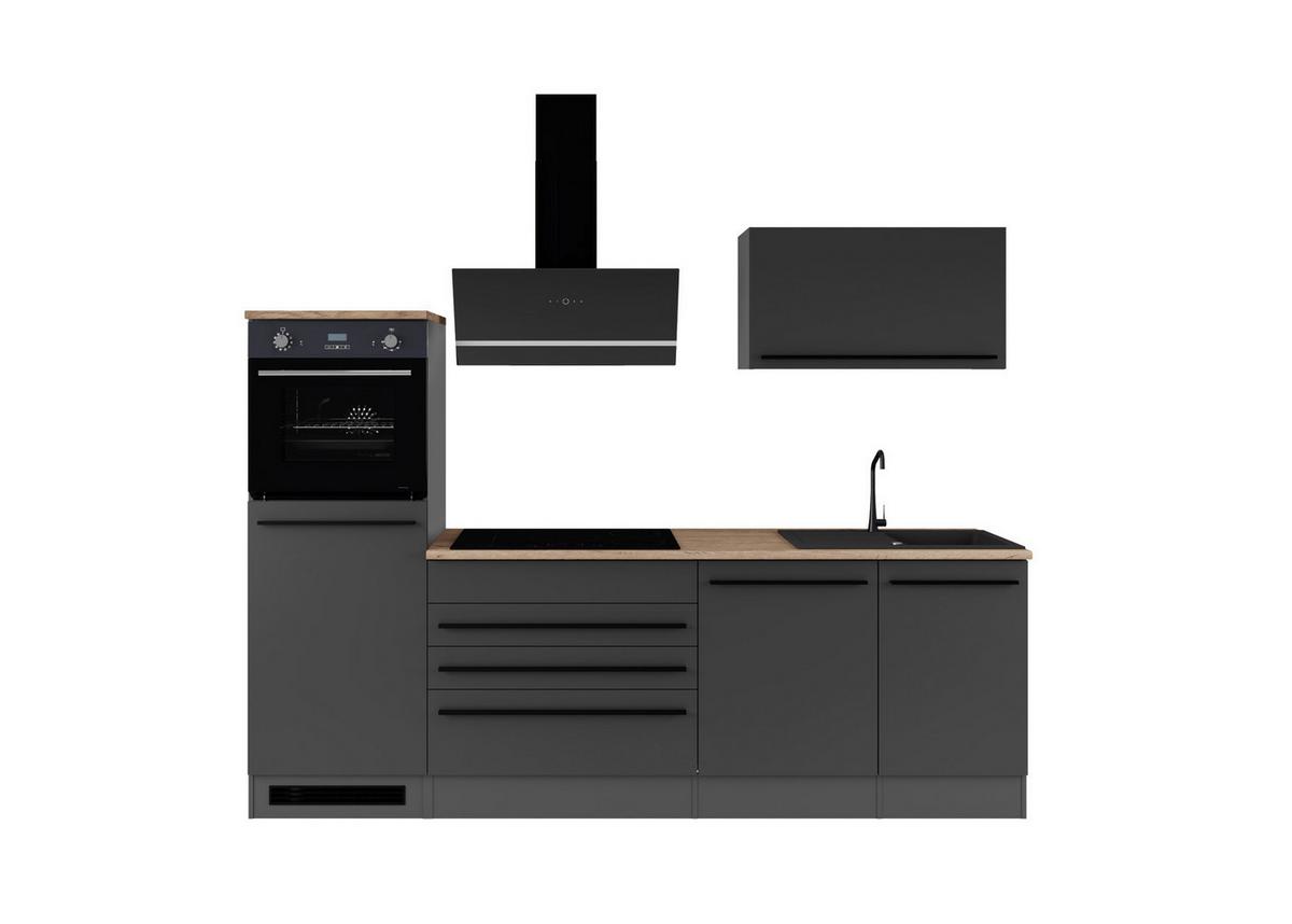 Küchenzeile Jazz 6 ohne Geräte 260 cm Schwarz - Eichefarben/Schwarz, KONVENTIONELL, Holzwerkstoff (260cm) - P & B