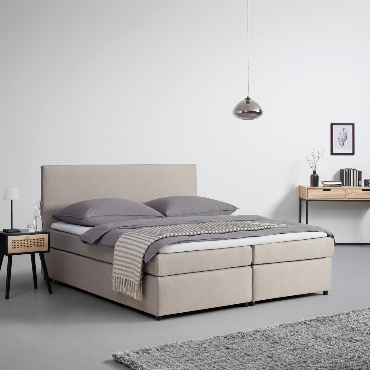 Postel boxpring s toperem, 180x200 cm, béžová - černá/béžová, Moderní, dřevo/textil (180/200cm) - Bessagi Home