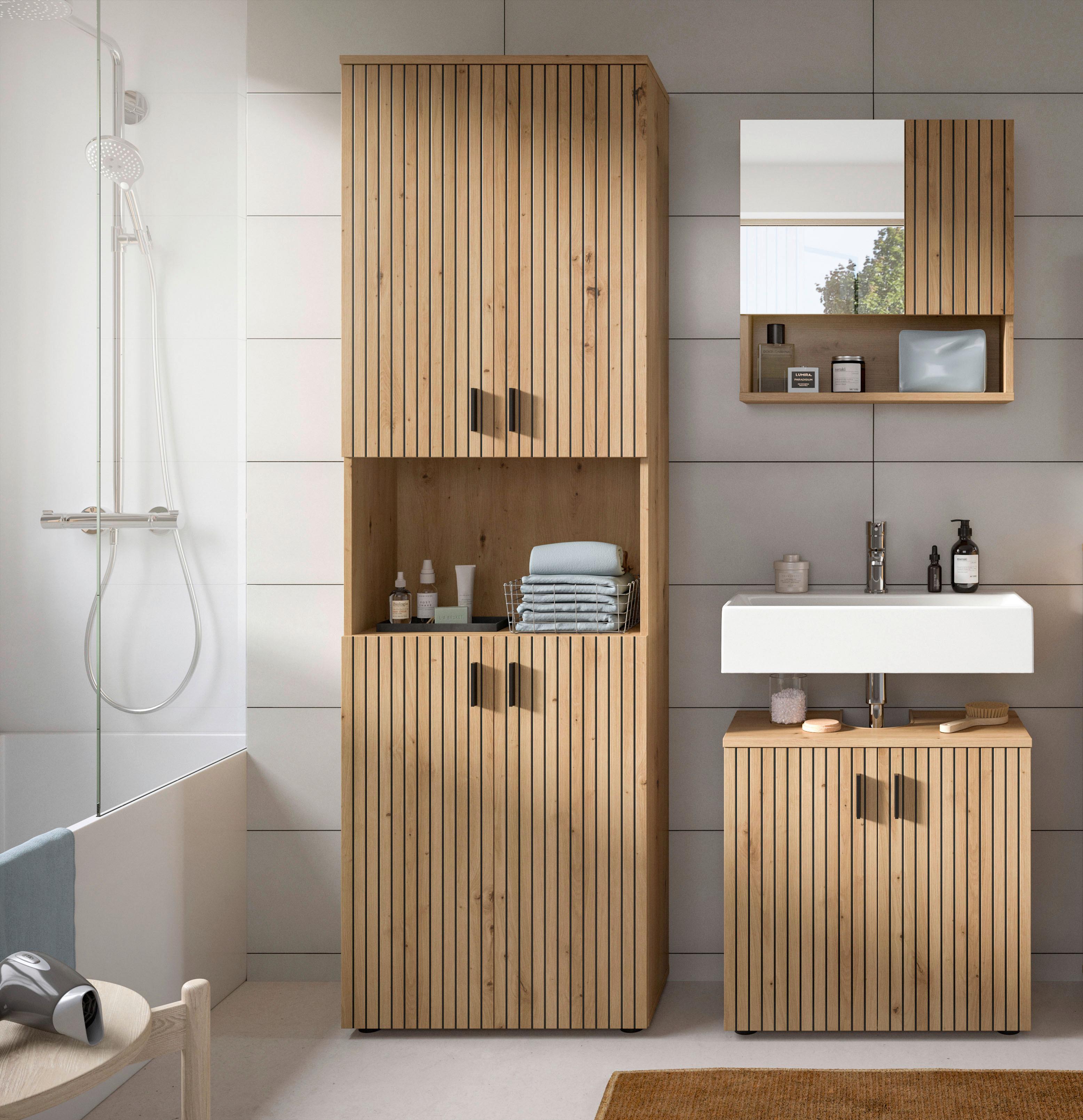 BADEZIMMER Eiche Artisan B: 120cm - Schwarz/Eiche Artisan, Basics, Holzwerkstoff (120cm) - MID.YOU
