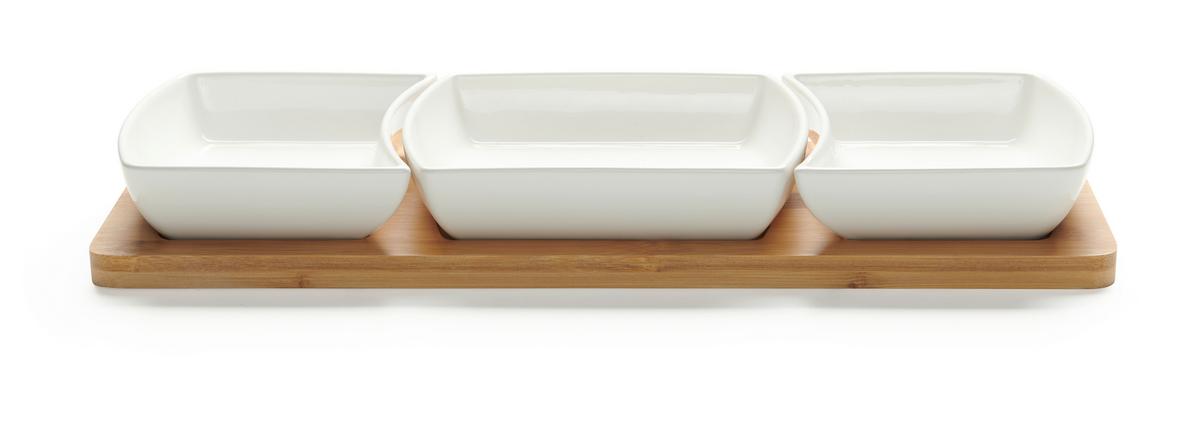 sada misek na snacky TAPAS - 3 - bílá, Moderní, dřevo/keramika (44/16.5/5.5cm) - Modern Living